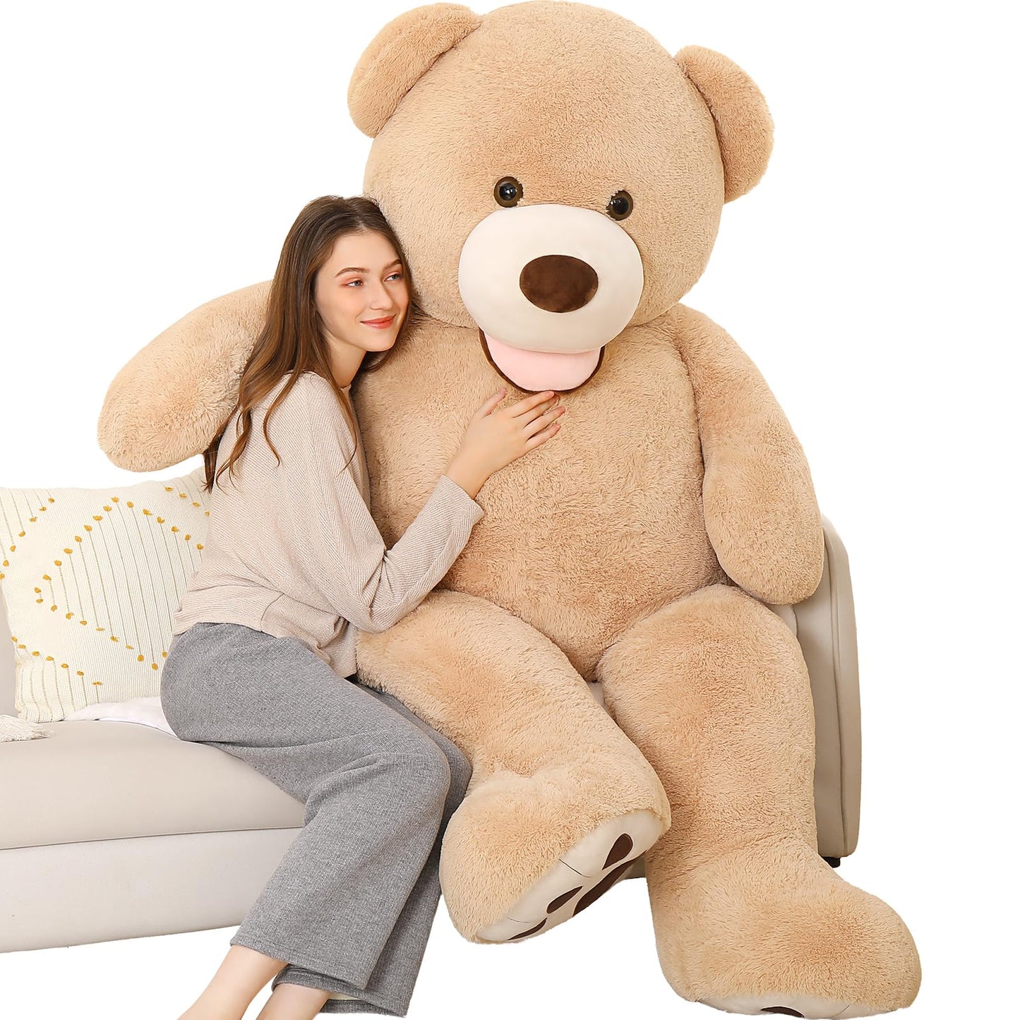 MorisMos Smile Giant Teddy Bear, 51inch Large Stuffed Bears with Big Footprints, Big Stuffed Animals Cuddly Plush Gifts for Girlfriends, Boyfriend, Dark Brown