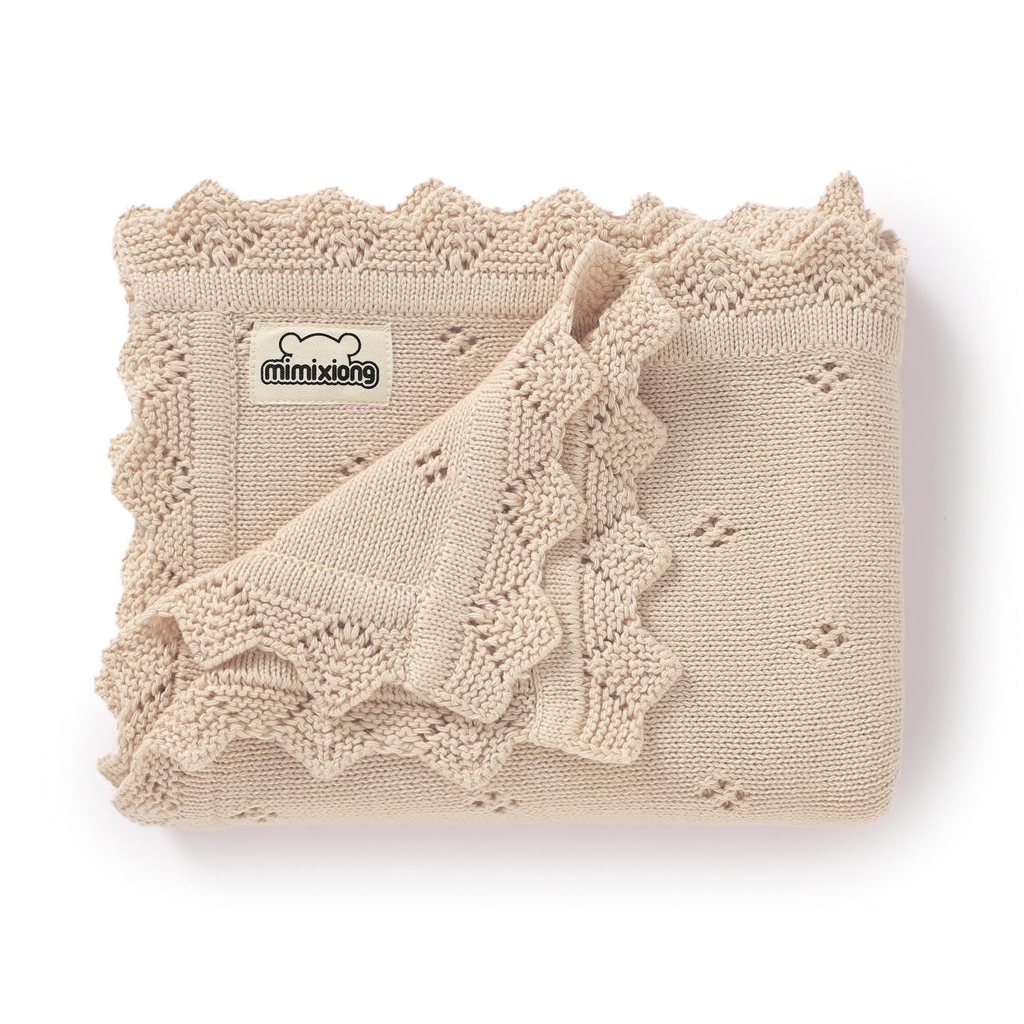 mimixiong Cotton Baby Blanket Knitted Crochet Receiving Crib Nursery Swaddling Blankets for Newborn Baby Boy Girl Off White 30x40 Inch