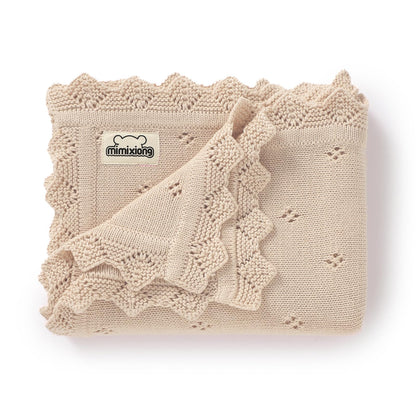mimixiong Cotton Baby Blanket Knitted Crochet Receiving Crib Nursery Swaddling Blankets for Newborn Baby Boy Girl Off White 30x40 Inch