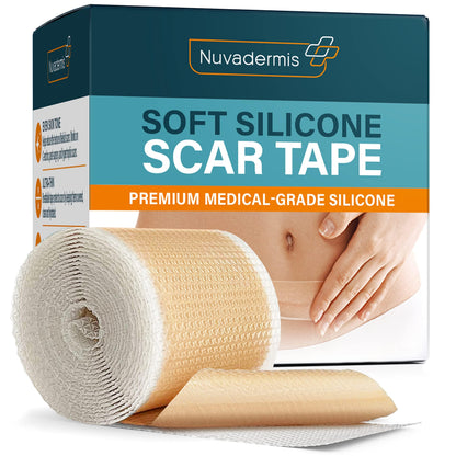 NUVADERMIS Silicone Scar Sheets - Extra Long Scar Sheets for C-Section, Tummy Tuck, Keloid, and Surgical Scars - Reusable Medical Grade Silicone Scar Sheets - Pack of 4 - Light Tone
