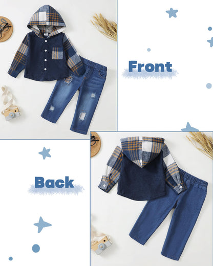 NZRVAWS Baby Boy Clothes Toddler Outfit Infant 6 12 18 24 Months2 3 4T Sweatsuit Ripped Jeans Fall Winter Clothing