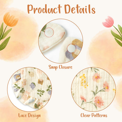 Zainpe 5Pcs Snap Muslin Cotton Baby Drooling Bibs with Flounce Lace Absorbent Layers Soft Burp Cloths for Infant
