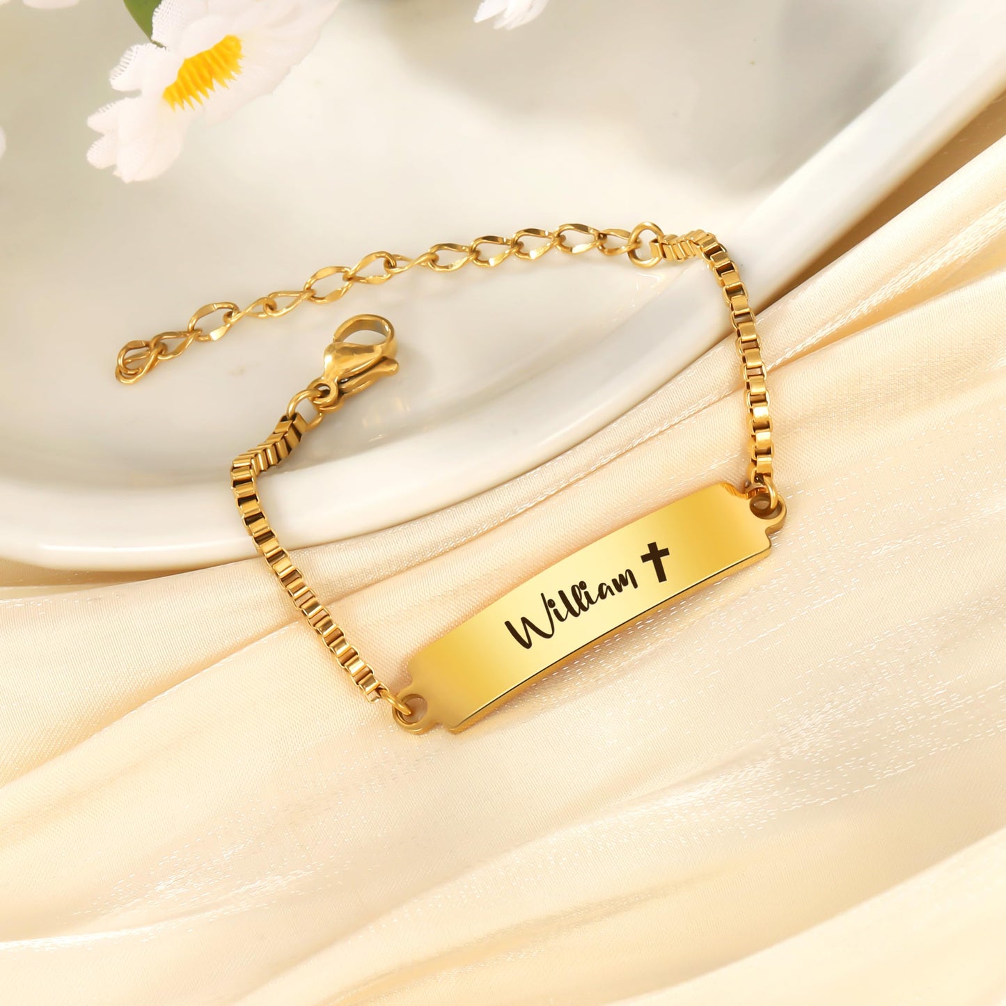 Personalized Baby Name Bracelet, 18K Gold Plated Customized Bracelets Id Protection Bracelet New Born Birthday Gift for Toddler Girls Boys