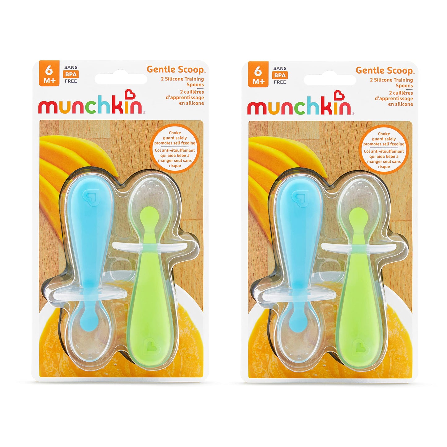 Munchkin® Silicone Scoop™ Trainer Spoons with Choke Guard for Baby Led Weaning, 4 Count, Pink/Purple