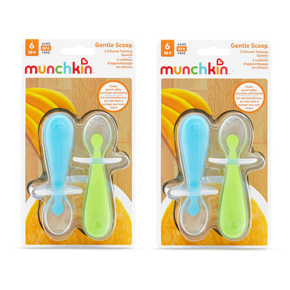 Munchkin® Silicone Scoop™ Trainer Spoons with Choke Guard for Baby Led Weaning, 4 Count, Pink/Purple