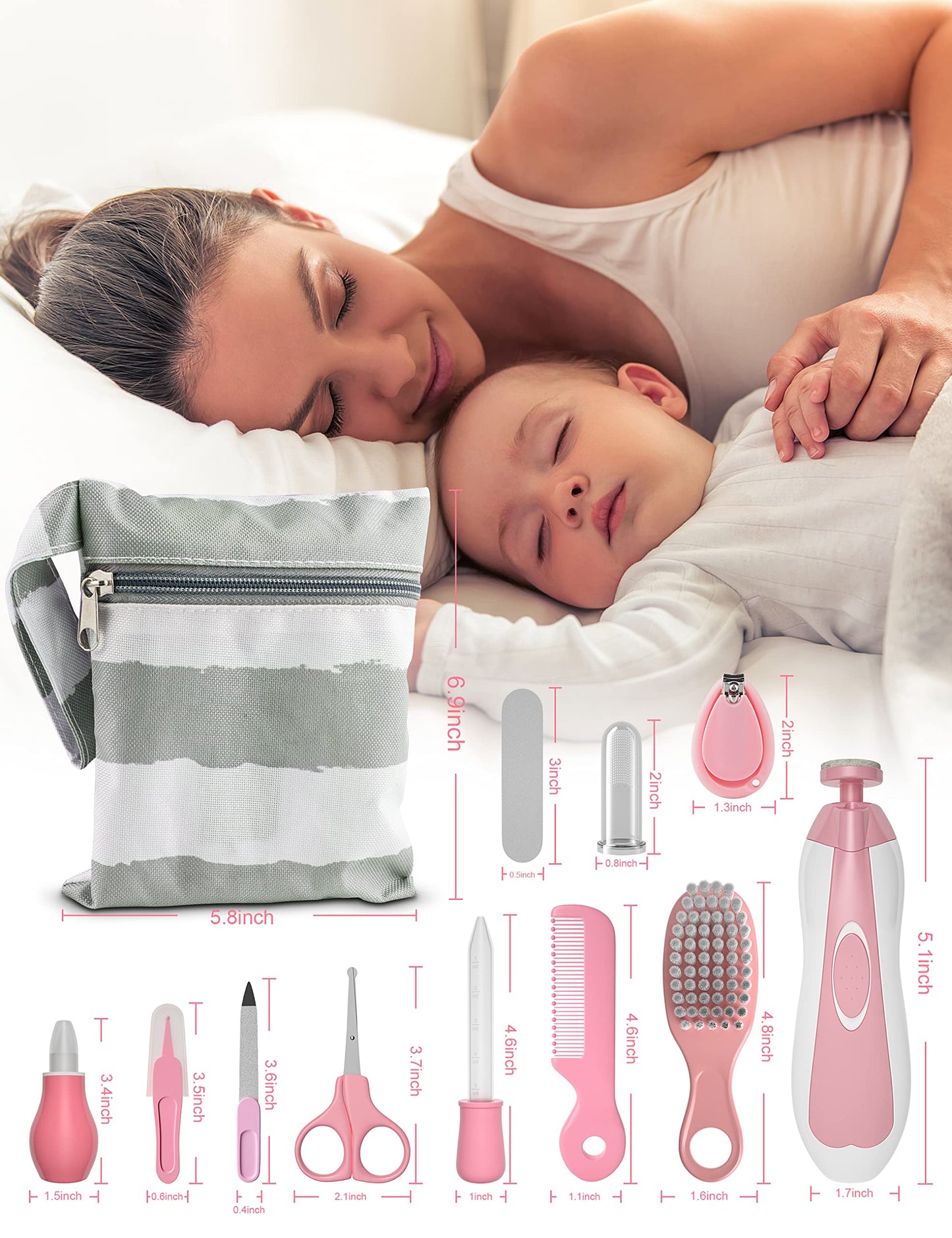 OTTOLIVES Baby Healthcare and Grooming Kit, 24 in 1 Baby Electric Nail Trimmer Set Newborn Nursery Health Care Set for Newborn Infant Toddlers Baby Boys Girls Kids (0-3 Years+) (Green)