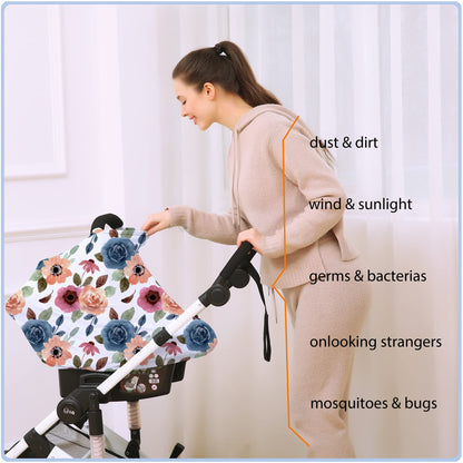 Car Seat Covers Canopy Cover - Multi-use Cover Carseat Canopy, Breathable Breastfeeding Cover, Car Seat Covers for Bbies, Boys & Girls Shower Gifts (Dark Blue Dinosaur)