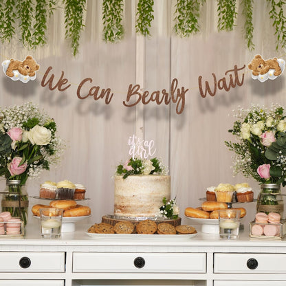 We Can Bearly Wait Baby Shower Decorations Bear Banner We Can Bearly Wait Sign Glitter Brown Cute Bear on the Cloud