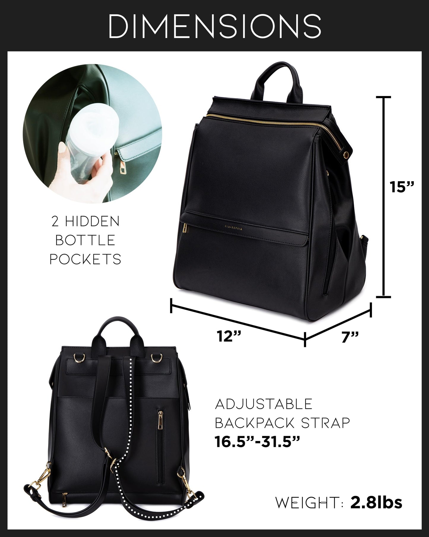 Leather Diaper Bag Backpack with USB Charging port, Changing Pad, Stroller Straps, and Bottle Holder (Brown Olivia)
