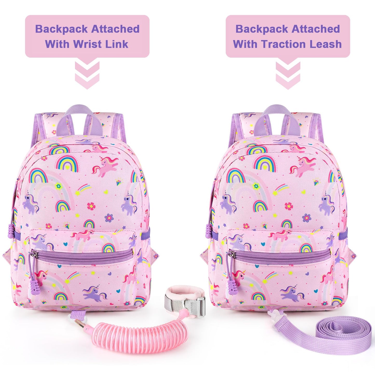 Accmor Toddler Backpack Leash, Cute Unicorn Baby Backpacks with Anti Lost Wrist Link, Mini Kids Backpack Leash Walking Harness for Outdoor Travel, Adorable Backpack Tether for Boys Girls 1-3 (Purple)