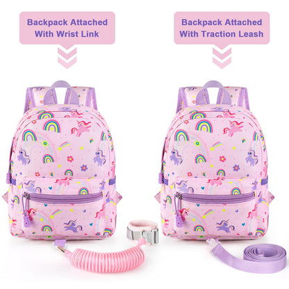 Accmor Toddler Backpack Leash, Cute Unicorn Baby Backpacks with Anti Lost Wrist Link, Mini Kids Backpack Leash Walking Harness for Outdoor Travel, Adorable Backpack Tether for Boys Girls 1-3 (Purple)