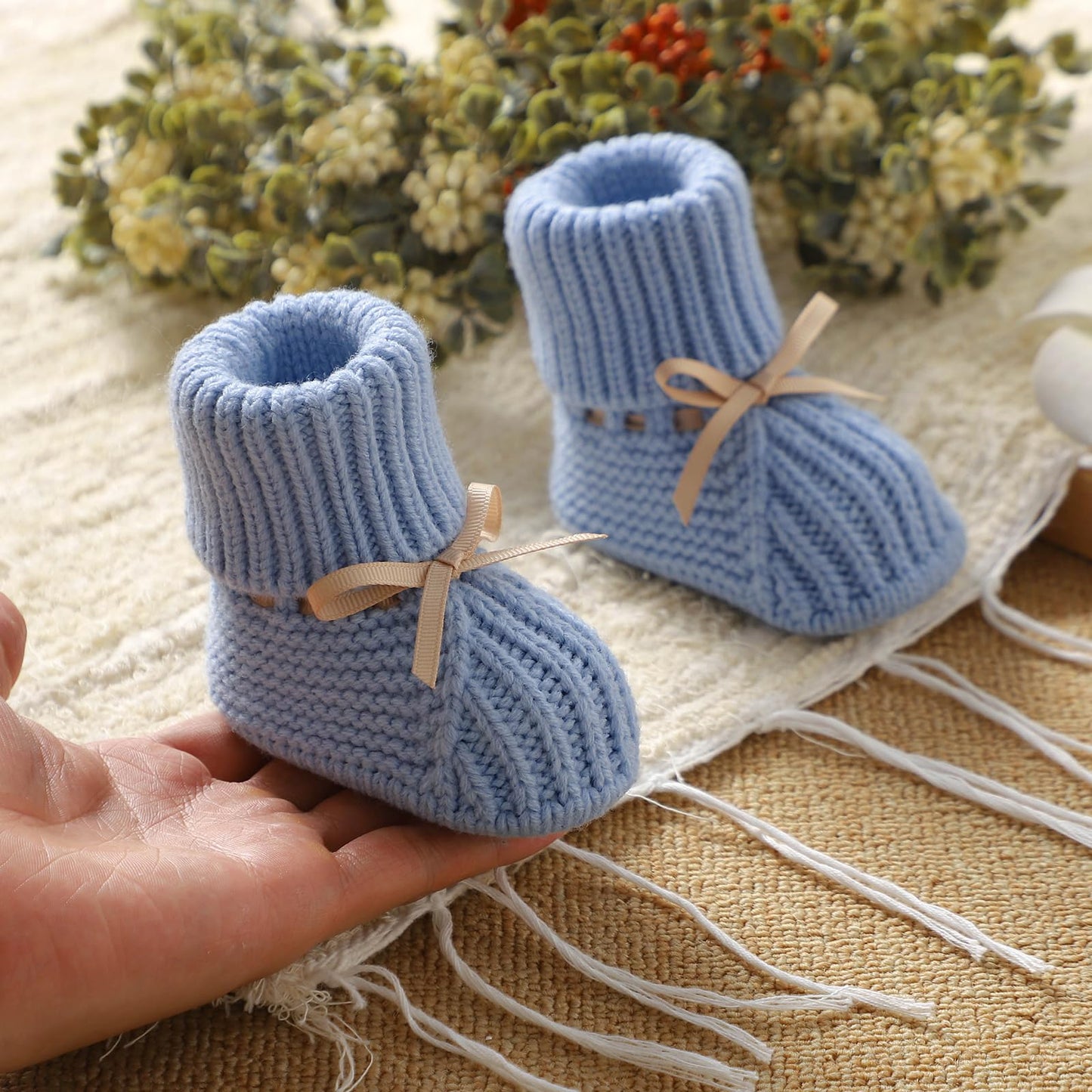 mimixiong Baby Booties Newborn Infant Sock Shoes Hand Knitting Crochet Boy and Girl Cozy Shoes