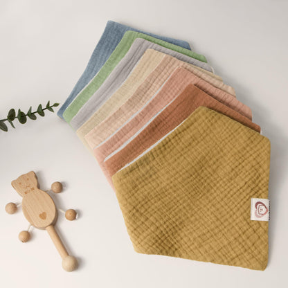 Bearmoss Muslin Baby Bibs 8 Pack Soft Bandana Bibs for Drooling & Teething, Absorbent Burp Cloths with Adjustable Snaps