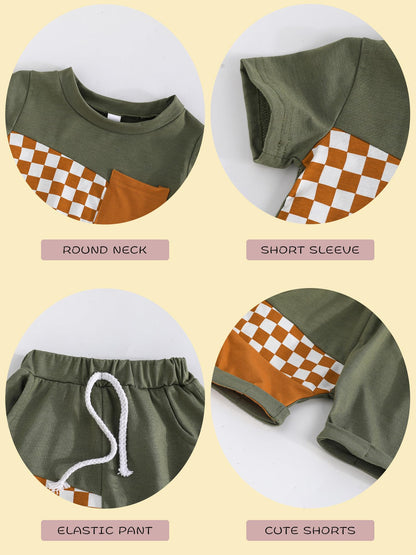 SUREPOCH Baby Boy Clothes Set Summer Toddler Short-Sleeve Shirt & Elastic Waist Shorts Set For Baby Boy Outfits