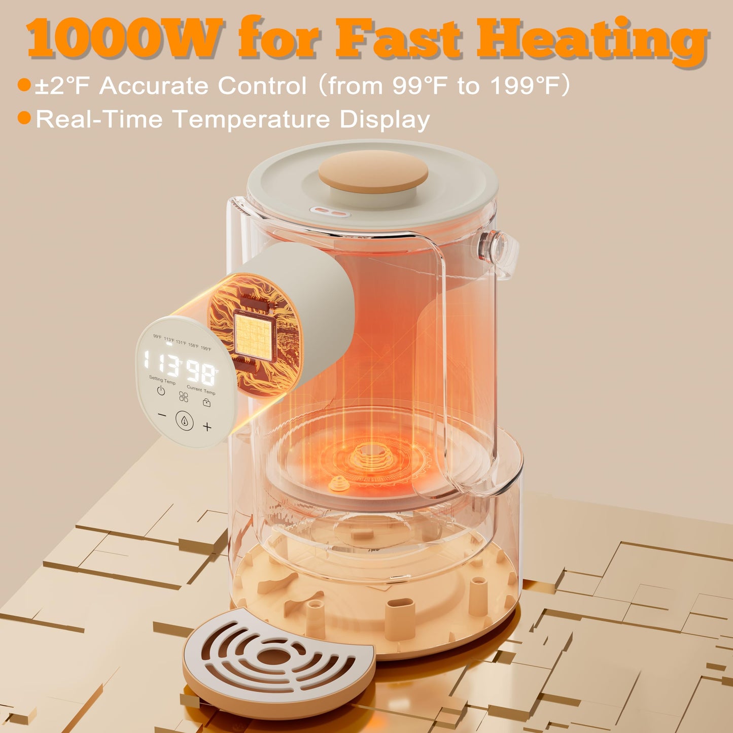 Instant Water Warmer, 2L Baby Formula Dispenser, 5 Temperature Control & 7x24H Keep Warm, Baby Bottle Warmer with Night Light, Hot Water Dispenser for All Bottles, Detachable Glass Tank