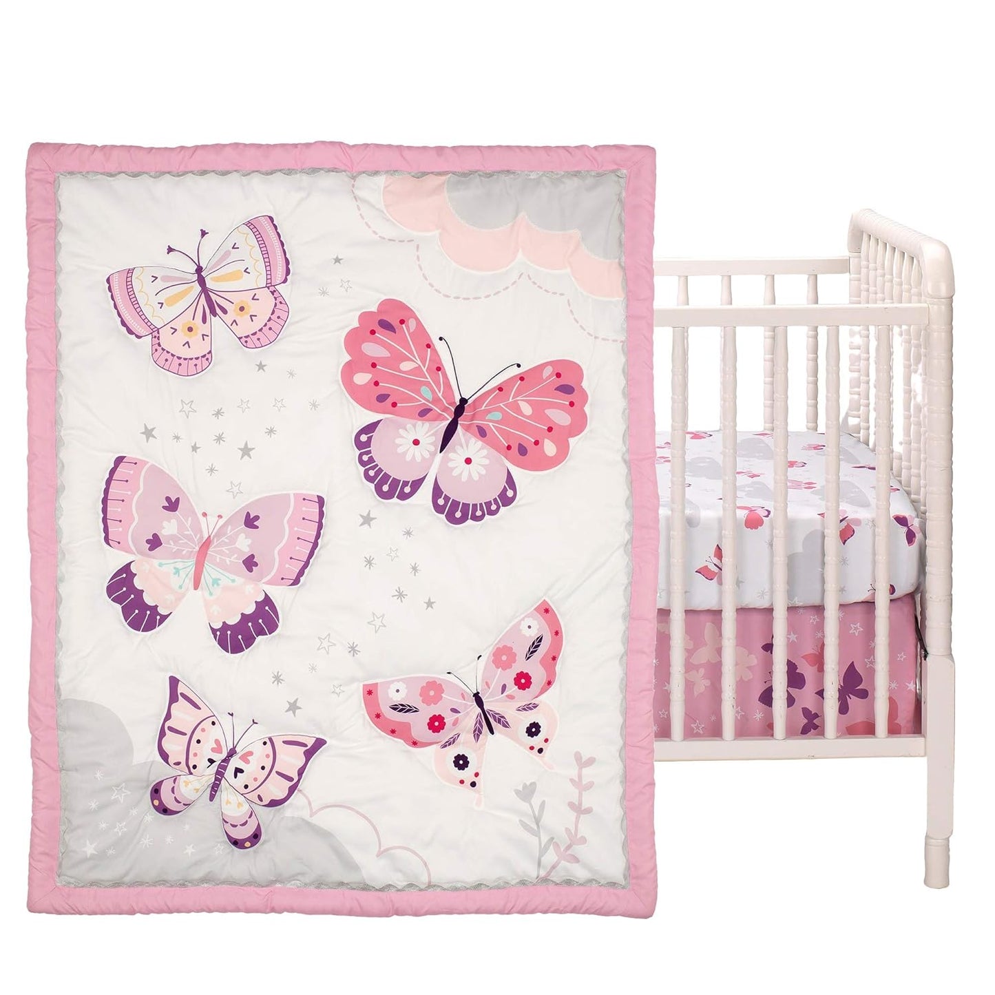 Bedtime Originals 3 Piece Crib Bedding Set, Butterfly Kisses, Multicolor