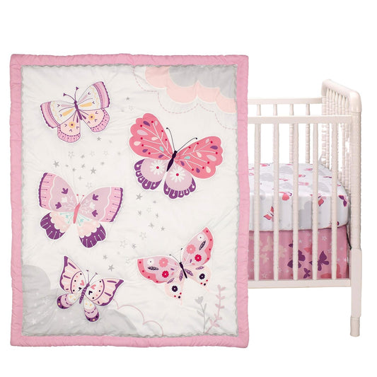 Bedtime Originals 3 Piece Crib Bedding Set, Butterfly Kisses, Multicolor