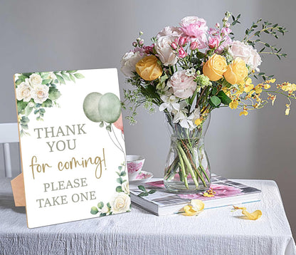 Sage Green Baby Shower Table Sign, Thank You For Coming Sign, Pack of 1 Wooden Tabletop Sign with Stand, Greenery Balloons Baby Shower Supplies, Gender Reveal Party Decorations - RG06