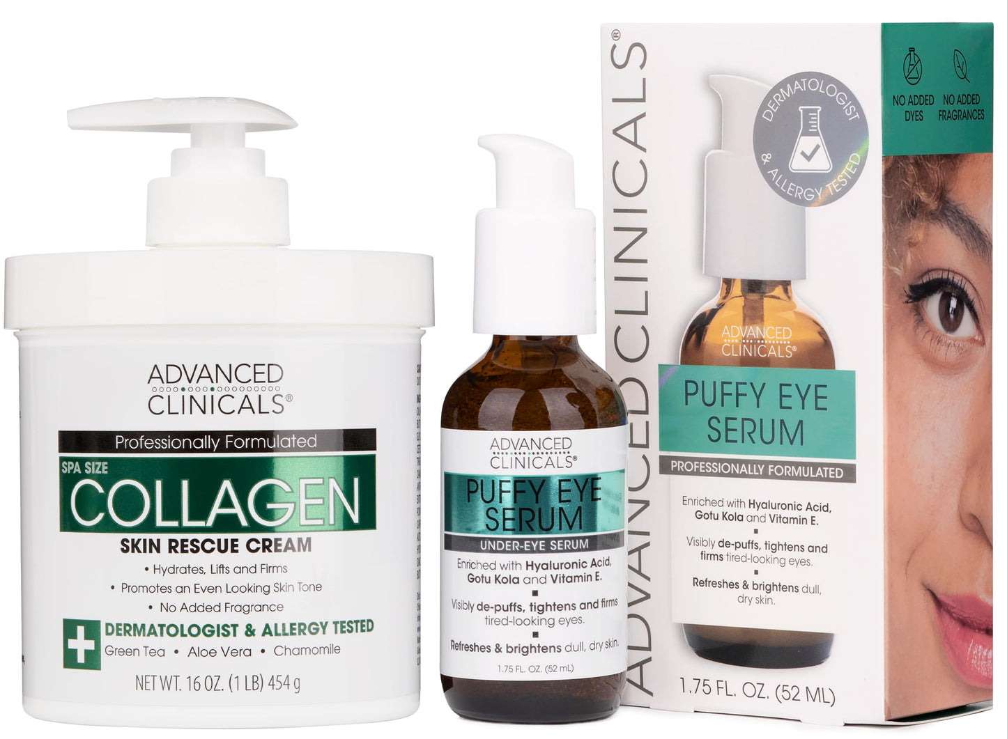 Advanced Clinicals Retinol Body Lotion + Collagen Cream Fragrance Free Face Moisturizer & Body Cream 2pc Skincare Set For Women & Men Helps Reduce Appearance Of Crepey Skin, Wrinkles, & Dry Skin, 2pc