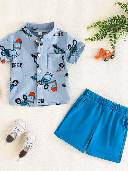 SUREPOCH Baby Boy Clothes Toddler Summer Outfits Short-sleeved Shirt Elastic Pants Two-piece Set Cute Baby Boy Outfits