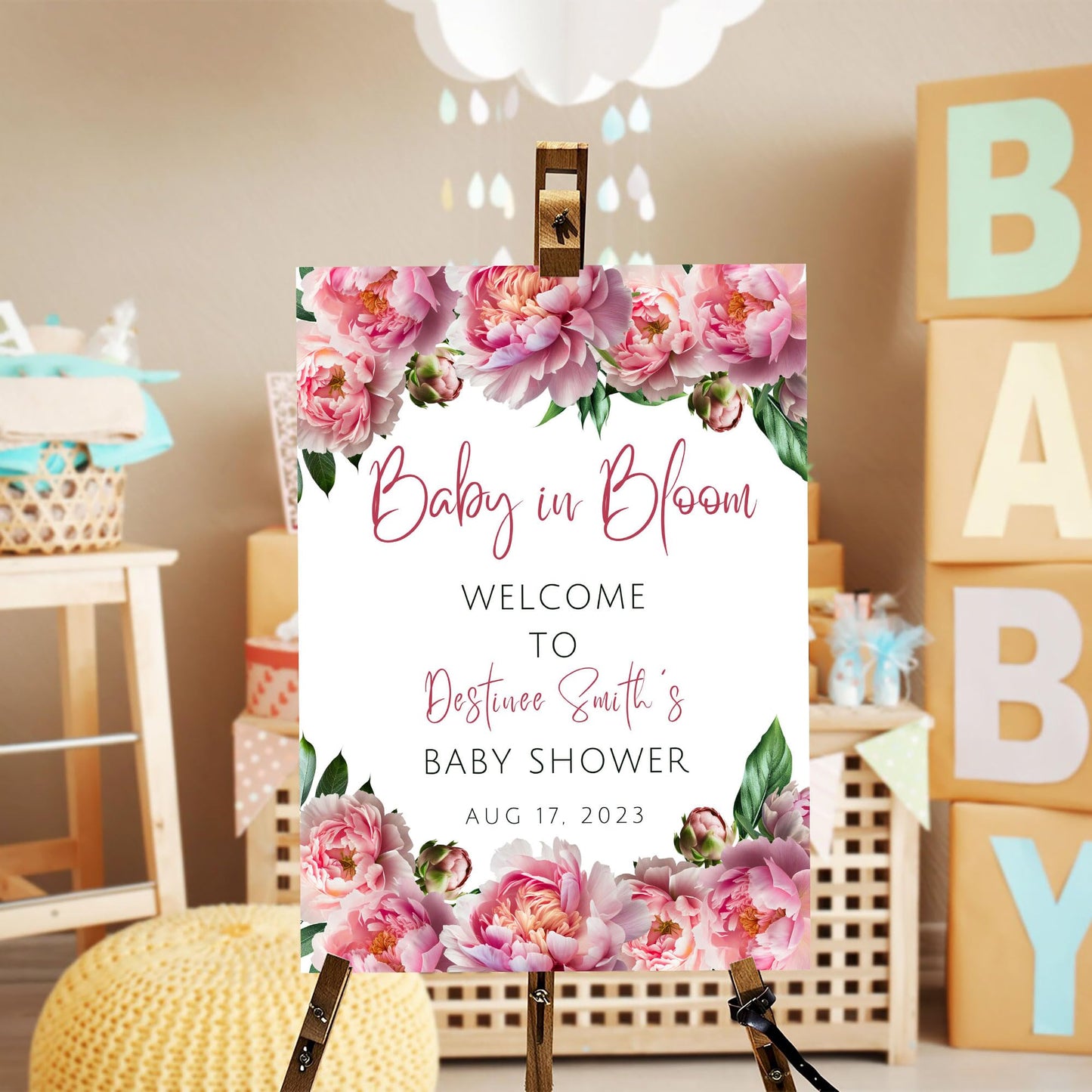 Personalized A Little Snowflake Is On The Way Welcome Sign, Pink, Girl, Winter Baby Shower Canvas