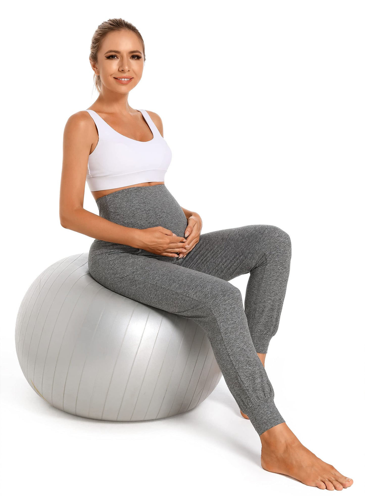 V VOCNI Women's Maternity Pants Maternity Activewear Jogger Track Cuff Sweatpants Over The Belly Stretchy Pregnancy Pants