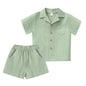 XMWEALTHY Toddler Baby Boy Summer Clothes Color Block Short Sleeve Button-down Shirt Tops + Cotton Pants Outfit Set