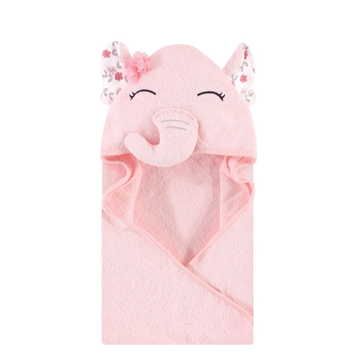 Hudson Baby Unisex Baby Cotton Animal Face Hooded Towel, Pretty Elephant, One Size