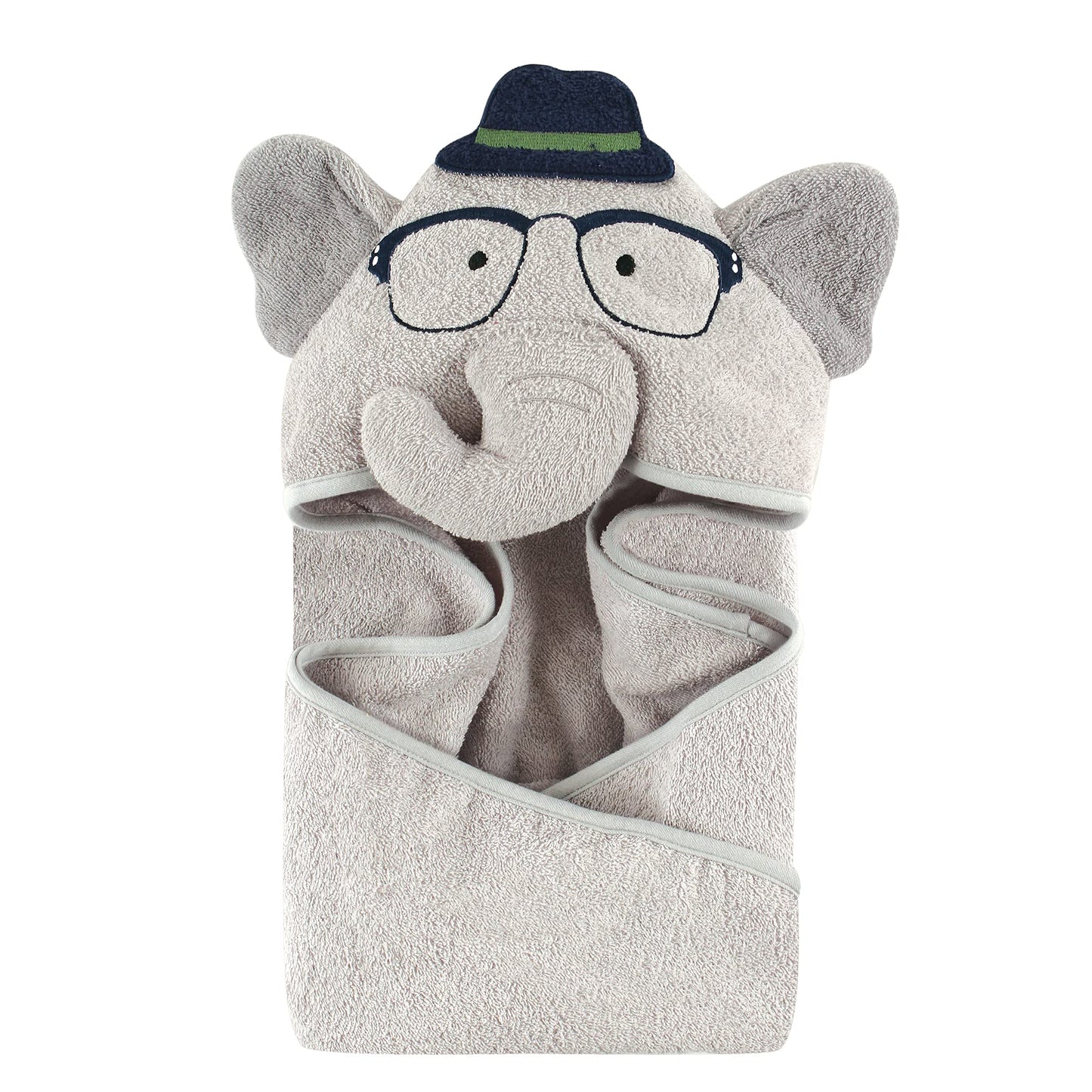 Hudson Baby Unisex Baby Cotton Animal Face Hooded Towel, Pretty Elephant, One Size