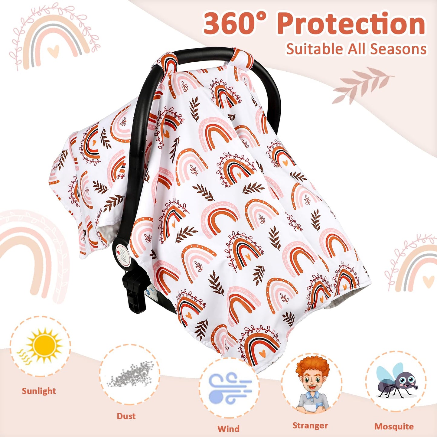 Baby Car Seat Cover, Breathable Infant Carseat Cover for Summer Peekaboo Opening Car Seat Canopy Cover, Nursing Cover for Baby Boys Girls (Blue Dinosaurs)