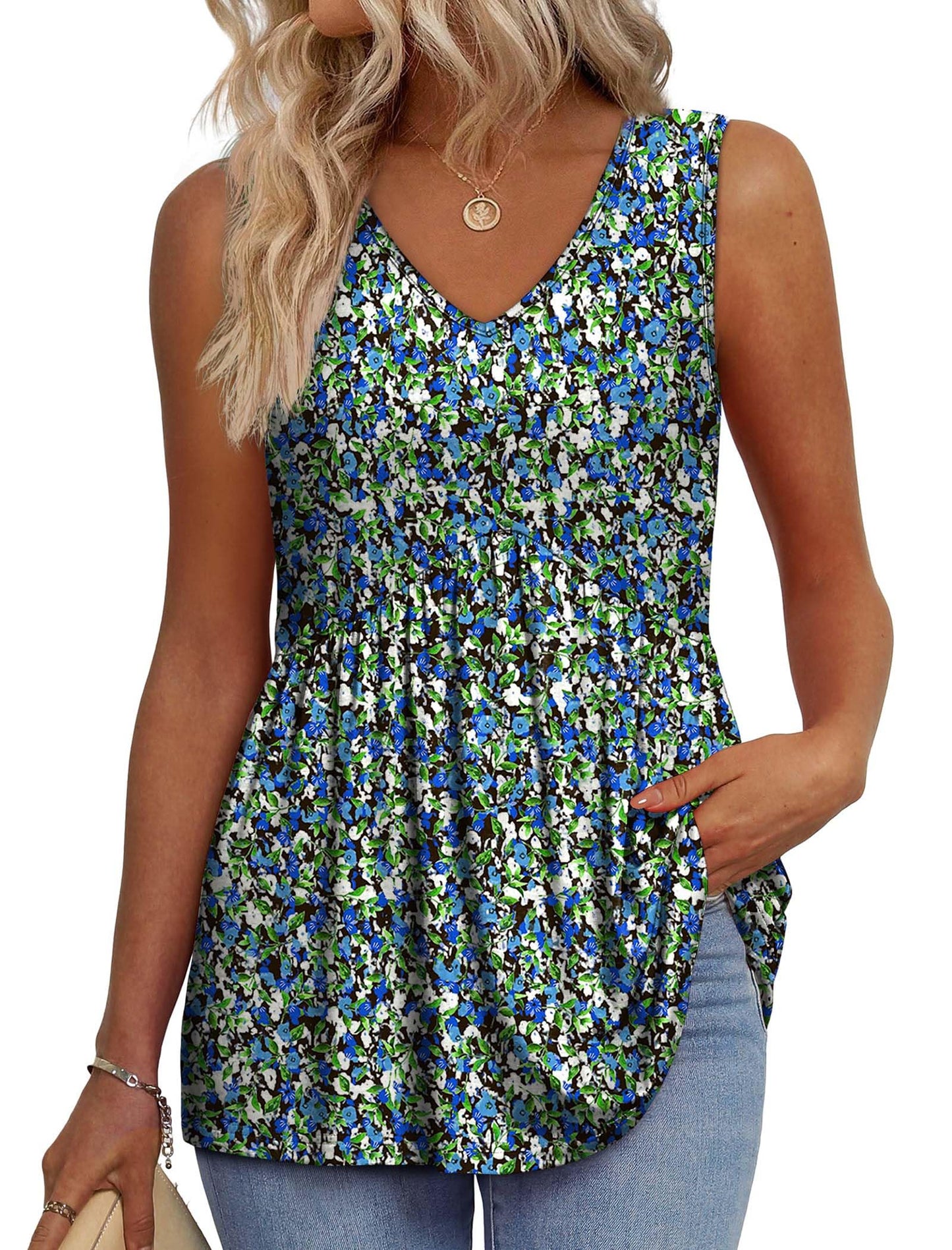 OFEEFAN Womens Tank Tops 2025 Flowy Peplum Tops for Women Dressy Sleeveless V Neck Babydoll Tank Tops
