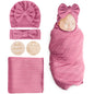 DRESHOW BQUBO Baby Swaddle Blankets for Girls, 4PCS Newborn Accessories Set with Matching Hat and Bow Headband with Card