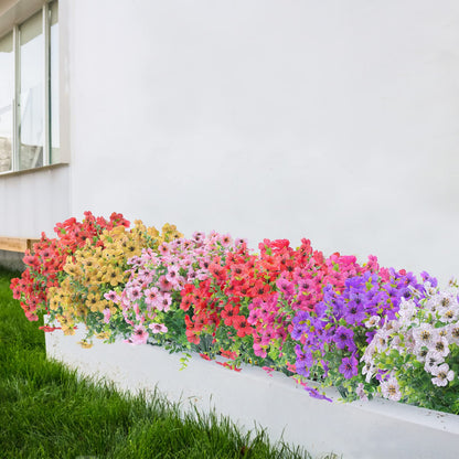 12 Bundles Artificial Flowers Outdoor UV Resistant Fake Plastic Plants Indoor Outside Hanging Plants Garden Porch Window Box Home Wedding Farmhouse Festive Shrub Decor (Pink)