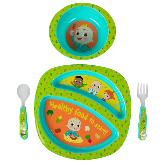 The First Years Bluey 4-Piece Place Setting - BPA Free Dishwasher Safe Toddler Dinnerware Set with Divided Plate, Bowl, Fork, Spoon - Multicolor