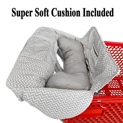 Soft Pillow Attached 2-in-1 Shopping Cart and High Chair Cover for Baby, Cotton Padded Cart Cover, Fold'n Roll Style, Portable with Carry Bag (Blue Elephant)