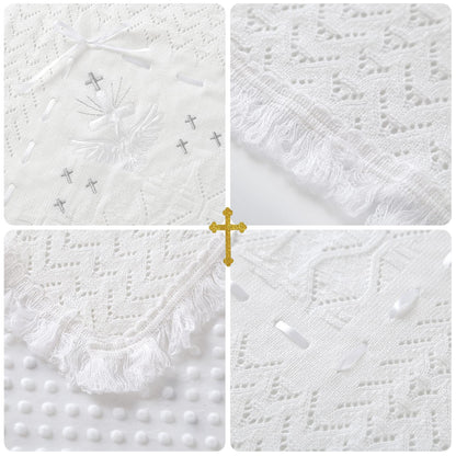 Booulfi Knit White Baby Blankets Neutral,Crib Stroller Newborn Blankets for Boys Girls,Cotton Lace Crochet Winter Blanket Nursery Blanket New Baby Essentials, 38X39
