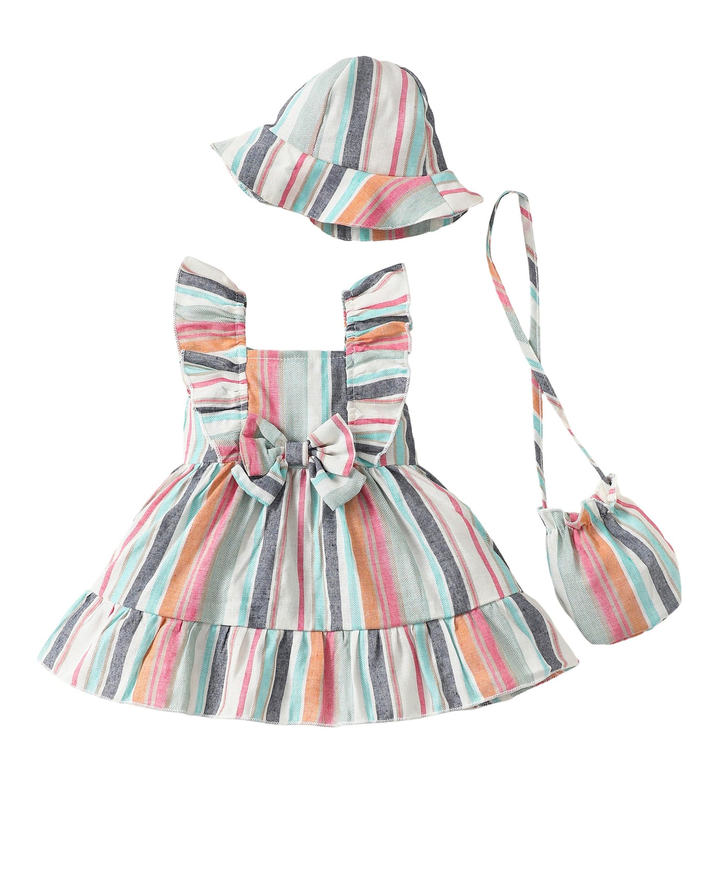 Renotemy Newborn Infant Baby Girl Dresses Summer Outfits Boho Casual Sundress Gifts Toddler Clothes for Girl with Hat and Bag