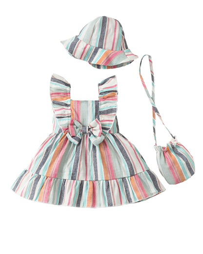 Renotemy Newborn Infant Baby Girl Dresses Summer Outfits Boho Casual Sundress Gifts Toddler Clothes for Girl with Hat and Bag