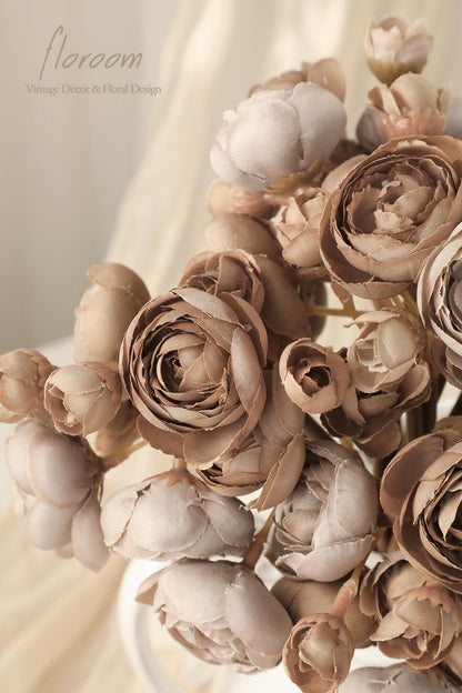Floroom Ranunculus Artificial Flowers 18 Pcs Blush Faux Silk Mini Ranunculus Bulk Fake Wedding Filler Flowers for DIY Pink Bouquets, Centerpieces, Bridal Shower Decorations & Arrangements