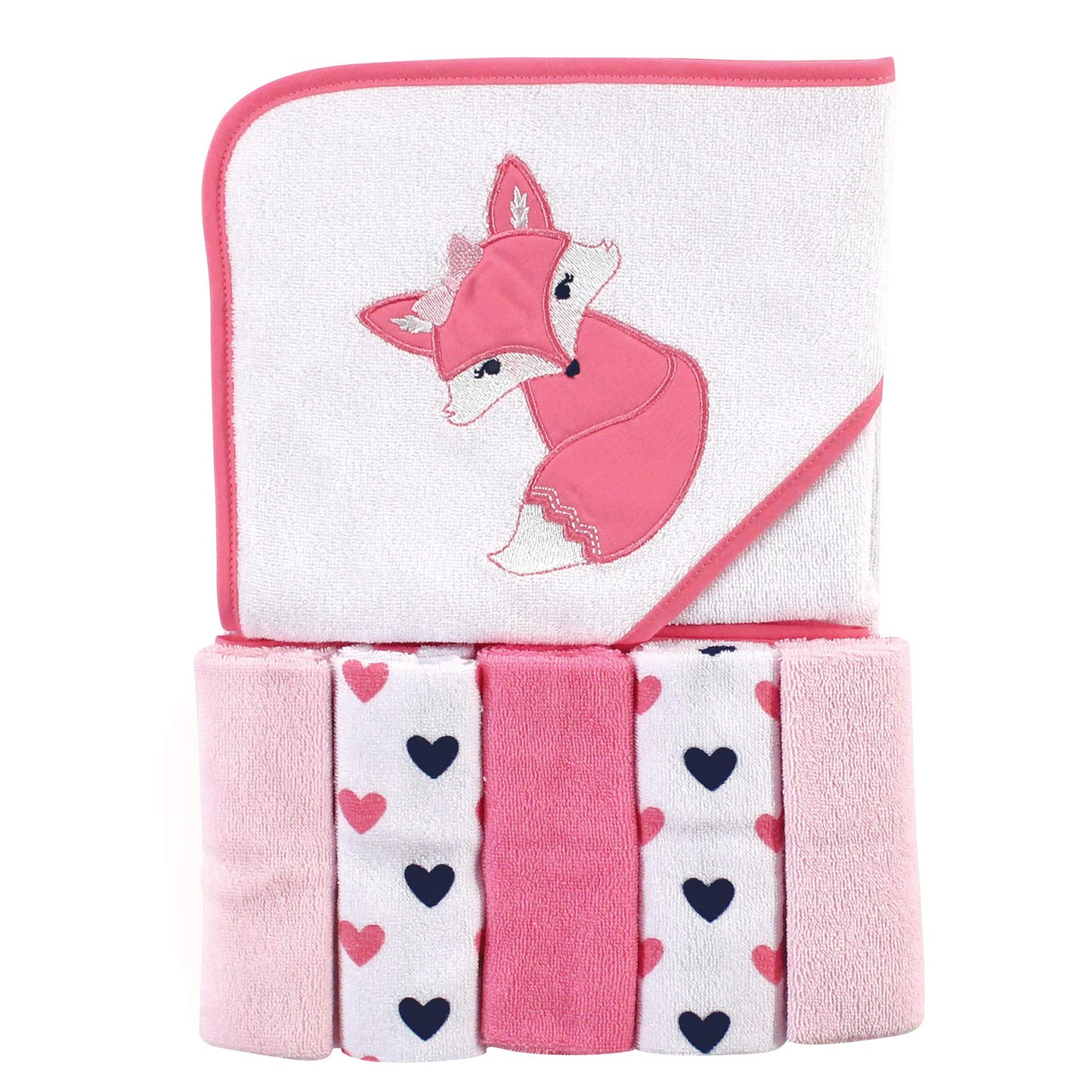 Luvable Friends Unisex Baby Hooded Towel with Five Washcloths, Cotton,Polyester,Ikat Elephant, One Size
