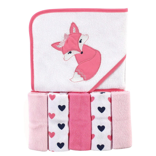 Luvable Friends Unisex Baby Hooded Towel with Five Washcloths, Cotton,Polyester,Ikat Elephant, One Size