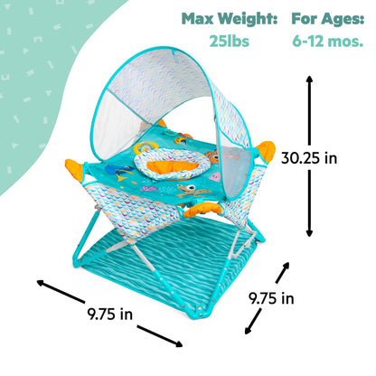 Bright Starts Pop 'N Jump Portable Activity Jumper, Indoor/Outdoor Use, Owl Forest with 4 Sensory Toys, Ages 6-12 Months