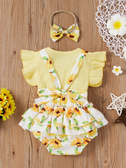 Mubineo Baby Girl Summer Clothes Romper Dress Outfits Cute Ruffle Floral Overalls Skirt Sets Newborn Outfit