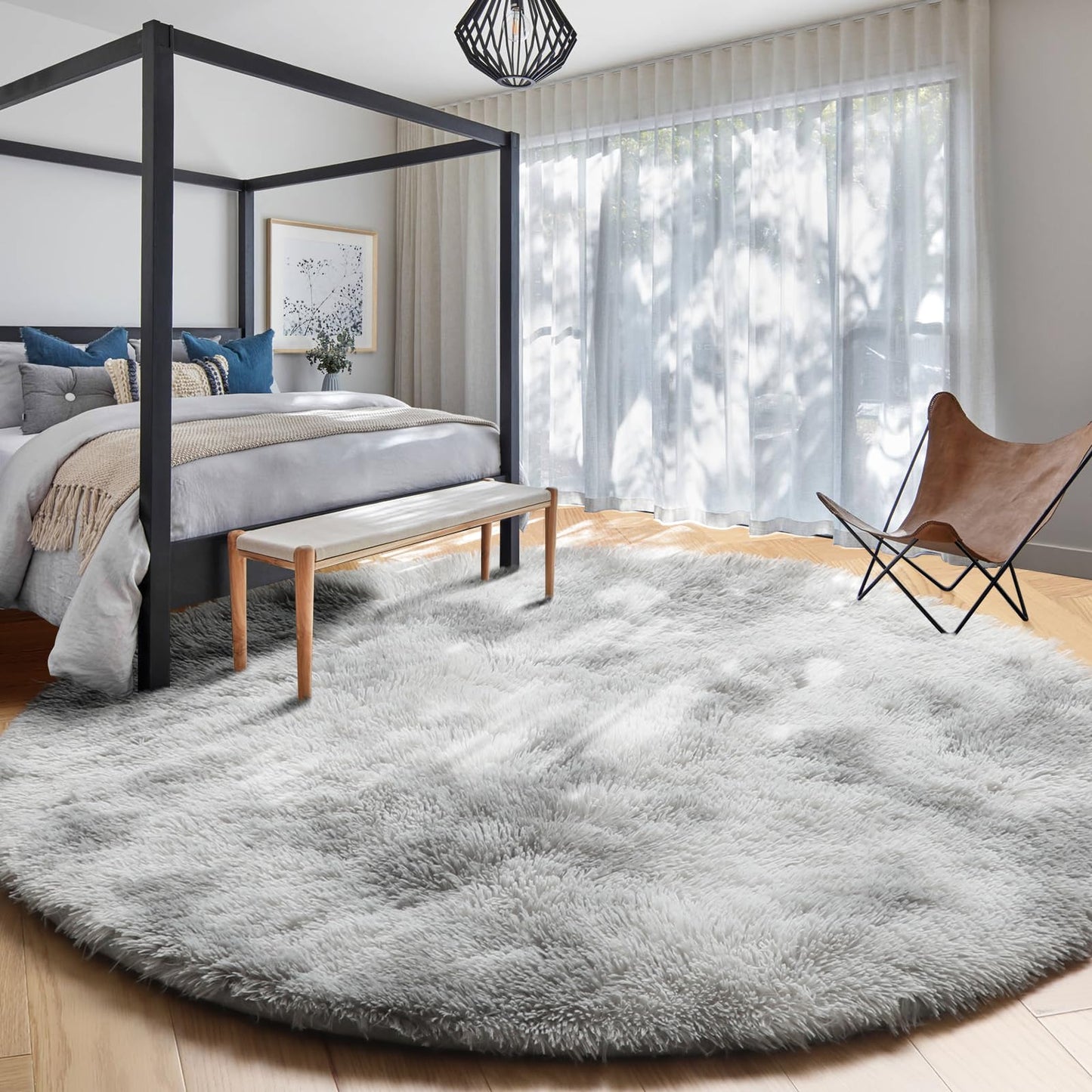 Pink Round Area Rugs 6Ft for Bedroom Living Room, Big Fluffy Shag Circle Rug for Kids Playroom, Cute Preppy Room Decor for Teen Girls, Cozy Fuzzy Furry Plush Carpets for Baby Nursery, Dorm, Classroom