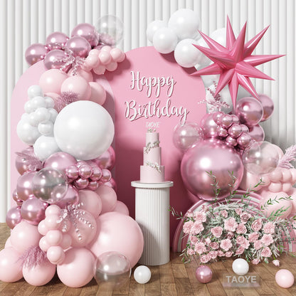 Pink White Balloon Arch Kit, Double Stuffed Pastel Pink Ivory White Balloon Garland, Baby Pink Cream White Balloons with 3pcs 18Inch Clear Balloons for Girls Birthday Baby Shower Party Decorations