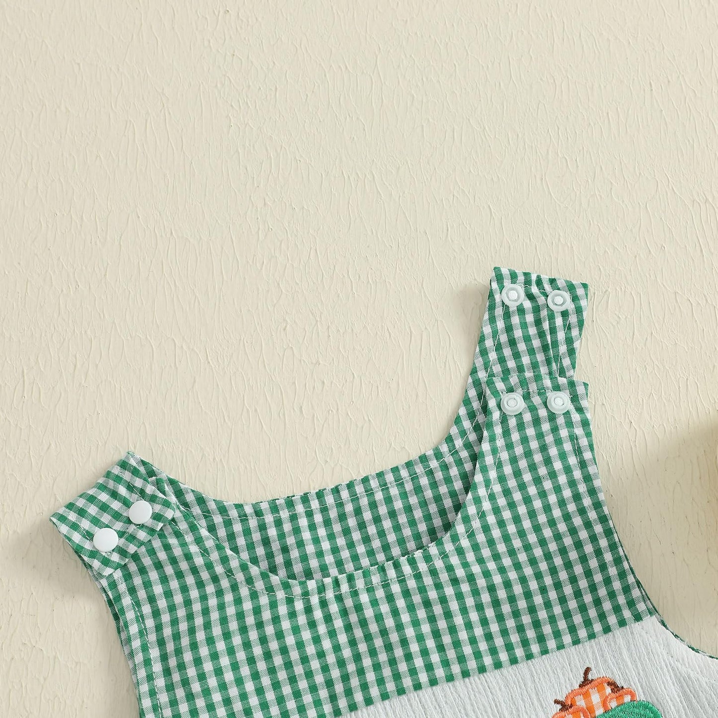 Baby Girl Pumpkin Embroidery Jumpsuit Halloween Sleeveless Round Neck Plaid Tank Romper