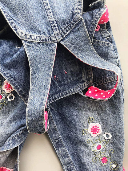 Peacolate 3months-3Years Baby Girls Denim Overalls Embroidery Bib Pants Jeans Jumpsuit