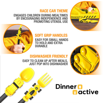 Dinneractive Utensil Set for Kids – Red Race Car Themed Fork and Spoon for Toddlers and Young Children – 2-Piece Set
