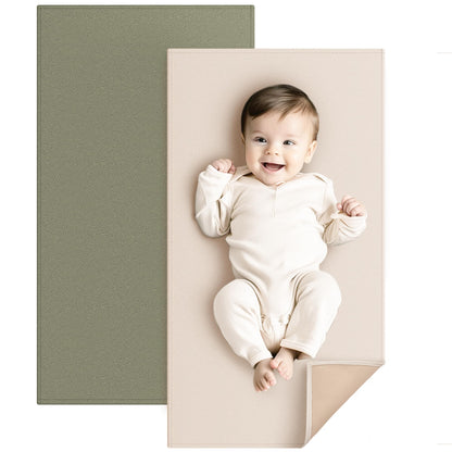 Konssy Faux Leather Baby Changing Mat 2 Pack, Waterproof, Wipeable & Portable Diaper Changing Pad for Travel or Home, Foldable Mat Fits Perfectly in Diaper Bag, 30 x 17 inches (Brown,Beige)