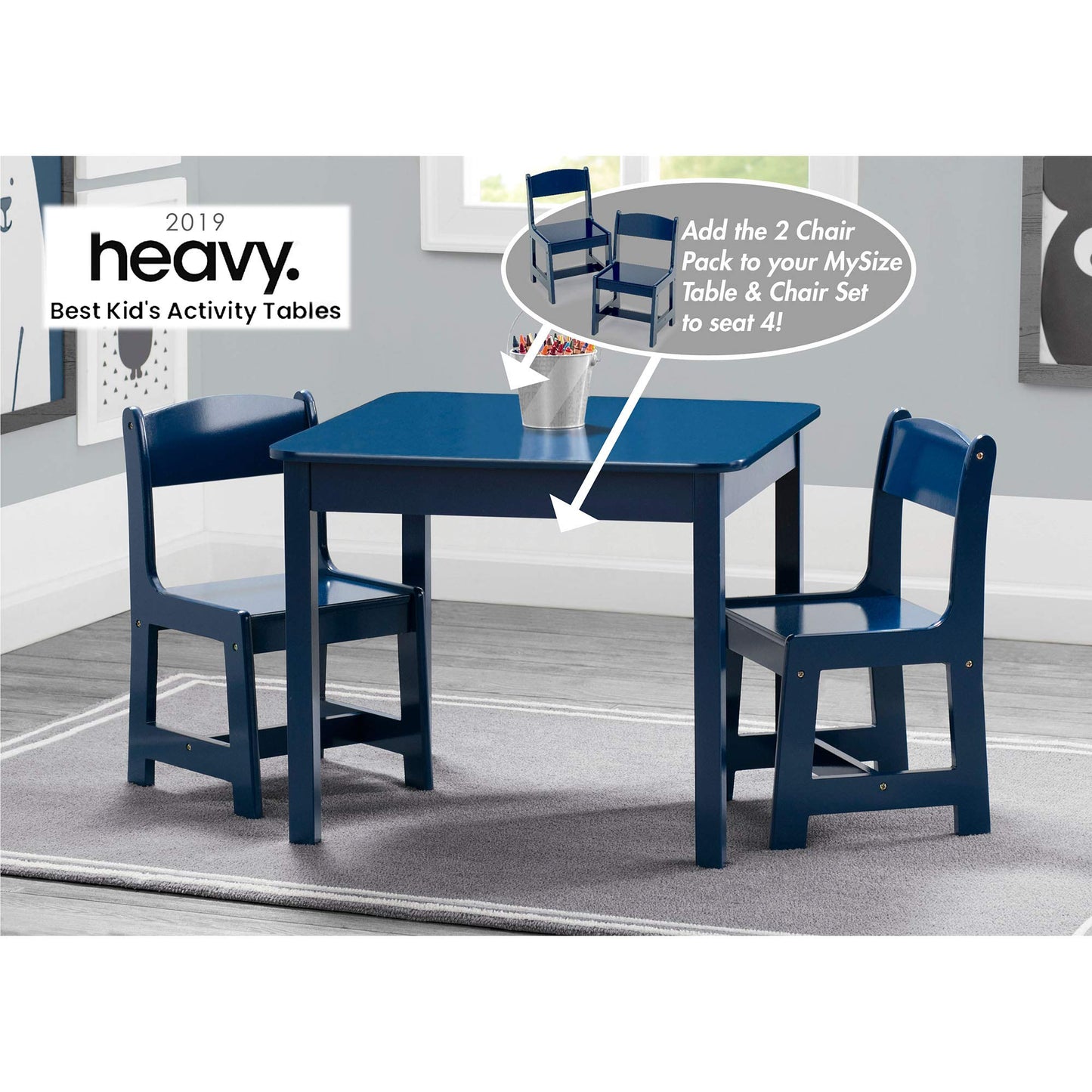 Delta Children MySize Kids Wood Table and Chair Set (2 Chairs Included) - Ideal for Arts & Crafts, Snack Time, & More - Greenguard Gold Certified, Bianca White, 3 Piece Set